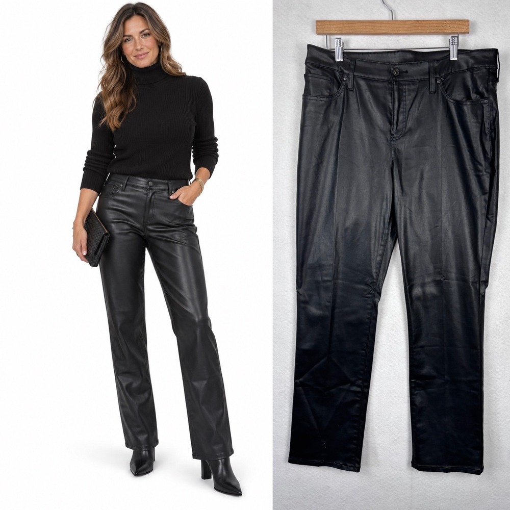 Chico's Faux Black Leather Straight Leg Pants 2R 12R Stretch Going Out Evening